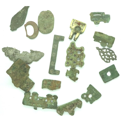 91 - Bronze decorated chapes/hasps and bookends, Early Medieval, largest L: 50 mm. P&P Group 0 (£5+VAT fo... 