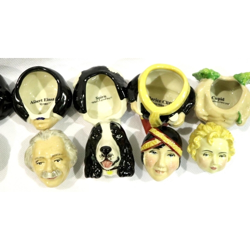 225 - Nine Kevin Francis face pots including Clarice Cliff, with certificates, largest H: 60 mm. P&P Group... 