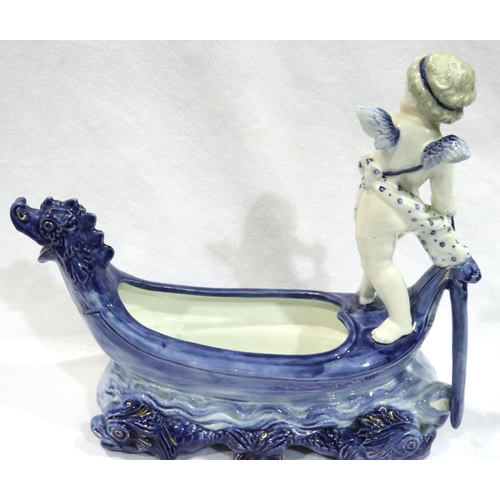 226 - Victorian continental porcelain on boat, H: 26 cm. No cracks, chips or visible restoration. P&P Grou... 