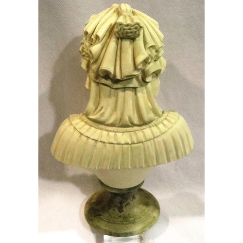 232 - Alabaster Bust sculpture of a lady on a marble plinth by Arnaldo Giannelli signed, H: 25 cm. No crac... 