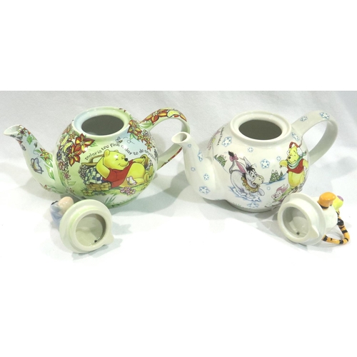 236 - Cardew design Disney teapots; Winter Pooh and Summer Pooh, H: 19 cm. No cracks, chips or visible res... 