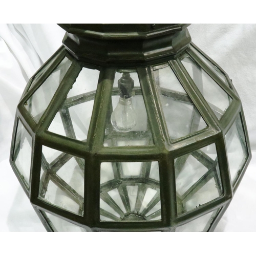 262 - Large metal and glass hanging lamp, H: 85 cm. All electrical items in this lot have been PAT tested ... 