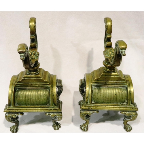 272 - Pair of brass ornate firedogs, each H: 23 cm. P&P Group 2 (£18+VAT for the first lot and £3+VAT for ... 