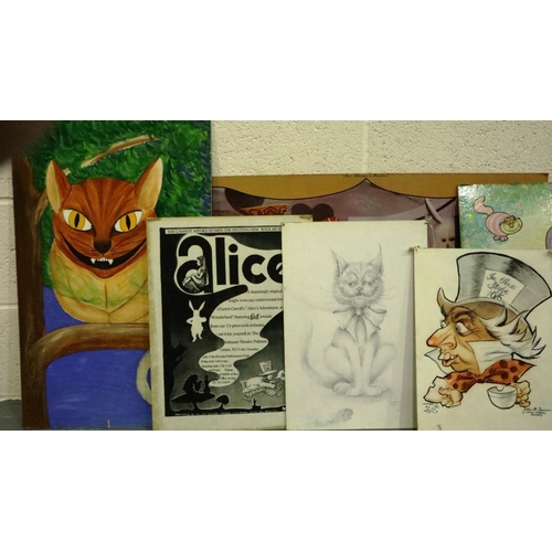 321 - Collection of Alice in wonderland posters and original artwork, largest 65 x 50 cm. Not available fo... 