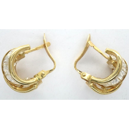 12A - Pair of 18ct gold stone set earrings, combined 3.6g. One earring catch does not clip correctly, No v... 