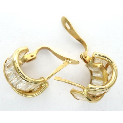 12A - Pair of 18ct gold stone set earrings, combined 3.6g. One earring catch does not clip correctly, No v... 