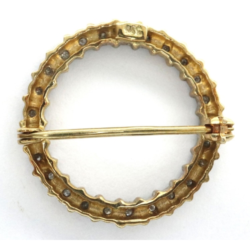 14A - 9ct gold diamond set halo brooch, D: 15 mm, 1.7g. P&P Group 1 (£14+VAT for the first lot and £1+VAT ... 