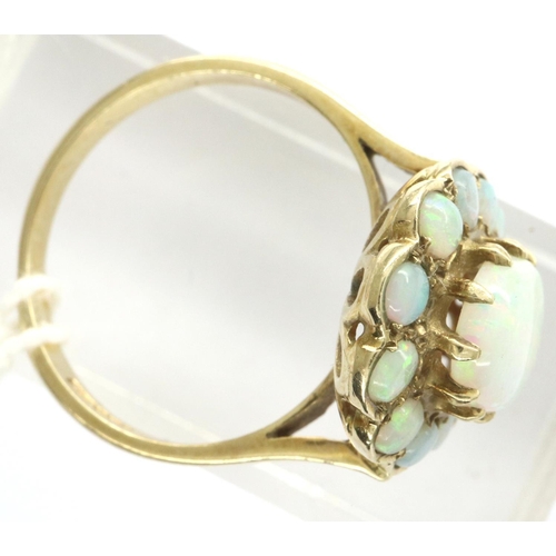 23A - 9ct gold opal set cluster ring, size P, 3.7g. P&P Group 1 (£14+VAT for the first lot and £1+VAT for ... 