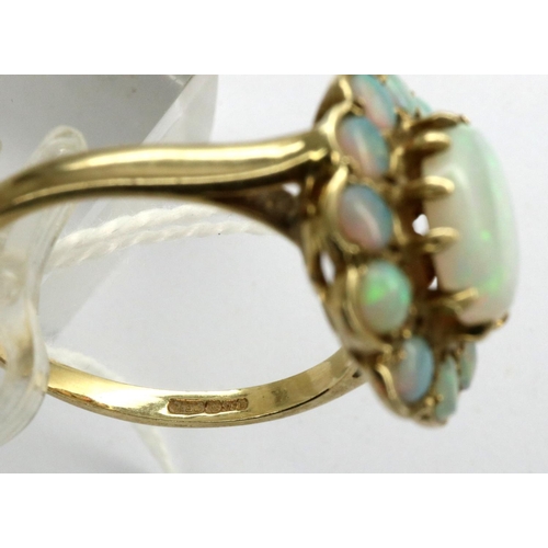 23A - 9ct gold opal set cluster ring, size P, 3.7g. P&P Group 1 (£14+VAT for the first lot and £1+VAT for ... 