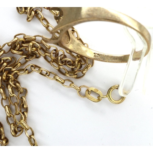 14 - 9ct gold ring lacking stone and a 9ct gold broken chain, combined 3.3g. P&P Group 1 (£14+VAT for the... 