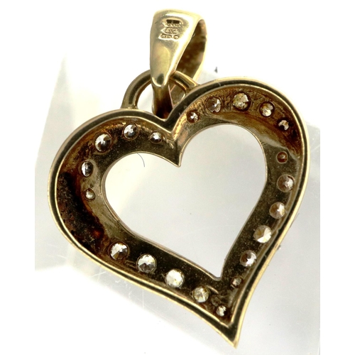 16 - 9ct gold diamond set heart pendant, 1.9g. P&P Group 1 (£14+VAT for the first lot and £1+VAT for subs... 