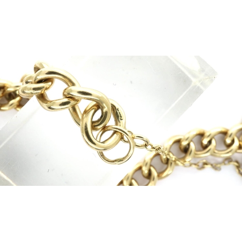 30 - 9ct gold link bracelet with safety chain, L: 21 cm, 19.4g. Clasp fully functional, no dents or visib... 