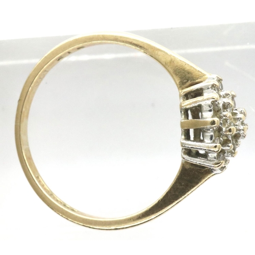 42 - 9ct gold diamond cluster ring, size I/J, 1.5g. P&P Group 1 (£14+VAT for the first lot and £1+VAT for... 