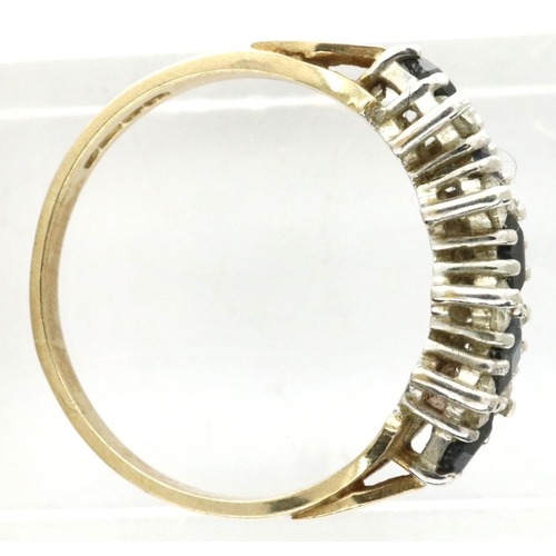 48 - 9ct gold ring set with sapphires and CZ, size J/K, 1.6g. P&P Group 1 (£14+VAT for the first lot and ... 