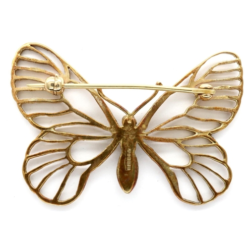 57 - 9ct gold pierced butterfly brooch, L: 45 mm, 3.9g. P&P Group 1 (£14+VAT for the first lot and £1+VAT... 