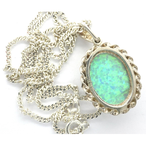 65 - Silver opal set pendant necklace, chain L: 23 cm, pendant size L: 20 mm. P&P Group 1 (£14+VAT for th... 