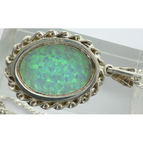 65 - Silver opal set pendant necklace, chain L: 23 cm, pendant size L: 20 mm. P&P Group 1 (£14+VAT for th... 