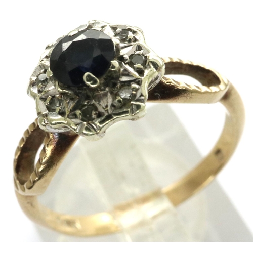 7 - 9ct gold ring set with sapphire and diamonds size N/O, 2.7g. P&P Group 1 (£14+VAT for the first lot ... 