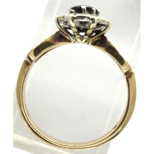 7 - 9ct gold ring set with sapphire and diamonds size N/O, 2.7g. P&P Group 1 (£14+VAT for the first lot ... 