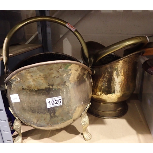 1025 - Two copper coal helmets. Not available for in-house P&P