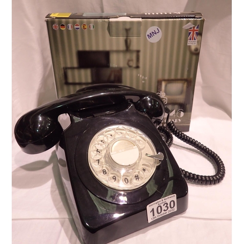 1030 - Black 1960/1970s style rotary telephone, compatible with modern telephone banking and any standard a... 