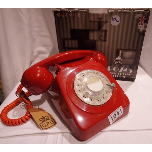 1041 - Red 1960/1970s style rotary telephone, compatible with modern telephone banking and any standard ana... 