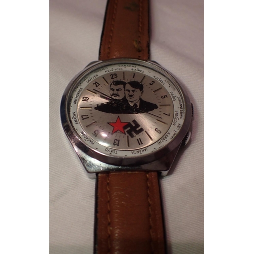 1071 - Hitler and Stalin red star and Swastika Russia mechanical wristwatch, not working at lotting. P&P Gr... 