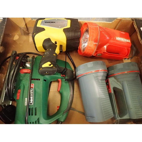 1743 - Parkside 800w jigsaw and four torches. All electrical items in this lot have been PAT tested for saf... 