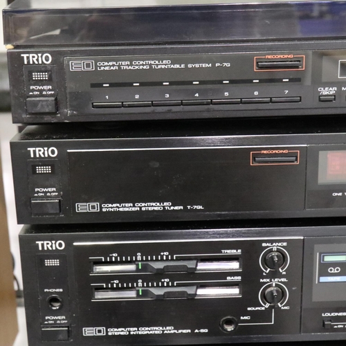 428 - Trio midi HiFi system with P-7G linear turntable, T-7GL tuner, A-5G amplifier and X-5WG twin cassett... 