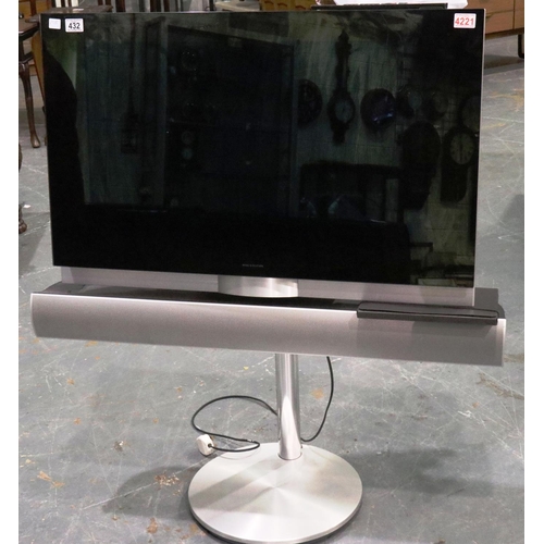 432 - Bang & Olufsen Beovision 7-32 television on motorised floor stand and Beo 4 remote. All electrical i... 