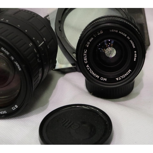 437 - Mixed lenses: MC Soligor C/D wide auto 28mm 2.8 lens, Pentagon Electric 2.8/29mm lens, X-Fujinon 50m... 