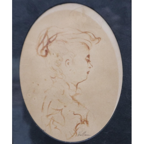 3003 - 19th century unattributed ink on paper sketch of a young girl, indistinctly signed, 20 x 15 cm. Not ... 