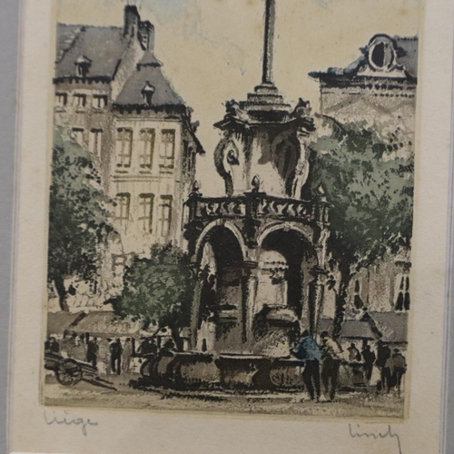 3027 - Three pencil signed colour engravings of Bruges, each 14 x 10 cm. P&P Group 3 (£25+VAT for the first... 