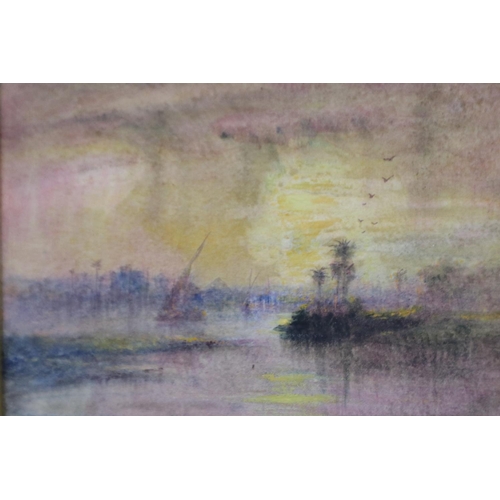 3032 - Elijah Walton (1832-1880): watercolour, Sunset on The Nile, unsigned, 17 x 12 cm. Not available for ... 