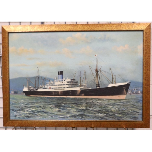 3038 - D W Hughes (Wirral, 20th century) oil on board, blue funnel line TSS Antenor in a port, dated 1978, ... 