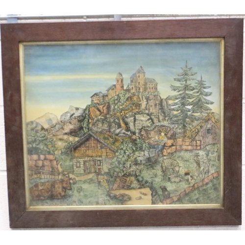 3041 - Applique decoupage of a woodland scene using stamps and postmarks, 55 x 65 cm. Not available for in-... 