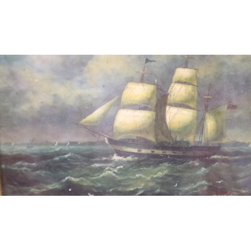 3045 - Two aged prints of sailing ships in ornate gilt frames largest overall, 47 x 39 cm. Not available fo... 