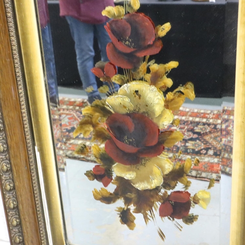 3047 - Victorian floral painting on a gilt framed mirror, 80 x 49 cm. Not available for in-house P&P