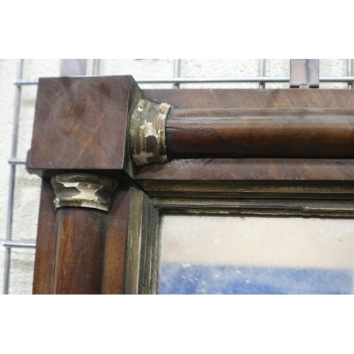 3053 - Georgian Regency walnut over-mantel mirror with column frame, 48 x 78 cm. Not available for in-house... 