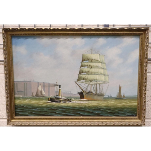 3054 - John Cromby (20th century): oil on canvas, The Shakespeare under tow, leaving Liverpool circa 1915, ... 