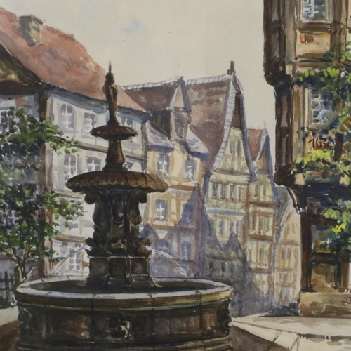 3056 - H Nokes (early 20th century): continental watercolour of a fountain, dated 47, 38 x 18 cm. Not avail... 