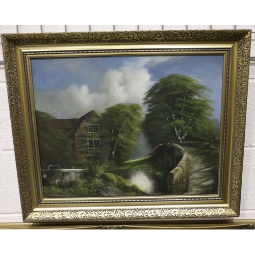 3057 - Paul J Attfield (b.1950): oil on canvas, a riverside home, dated 1979, 58 x 43 cm. Not available for... 