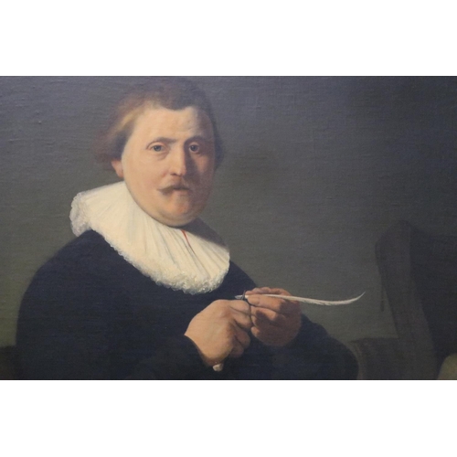 3059 - After Rembrandt: a Dutch 18th century oil on canvas, Man Sharpening A Quill, after the 1632 original... 