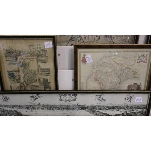 3061 - A collection of reprint antiquarian maps, including Saxtons Lancashire etc (8). P&P Group 2 (£18+VAT... 