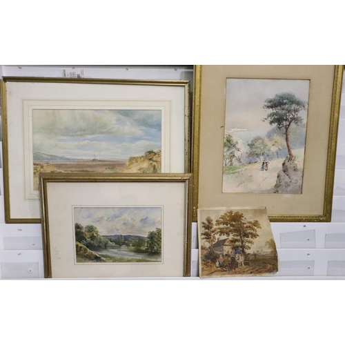 3064 - 19th century watercolours including J Dale: The Shore West Kirby. (4) Not available for in-house P&P