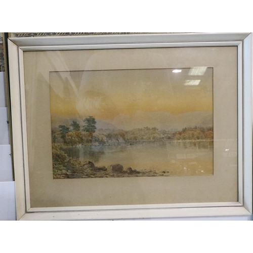 3065 - William Taylor Longmire (1841-1914): watercolour, landscape with lake at dawn, signed and dated 1893... 