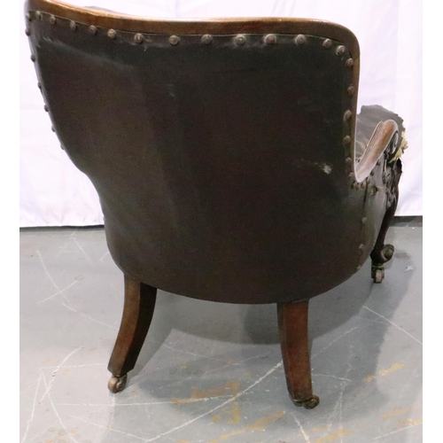 3077 - Victorian button back chair with ceramic castors, for restoration. Not available for in-house P&P