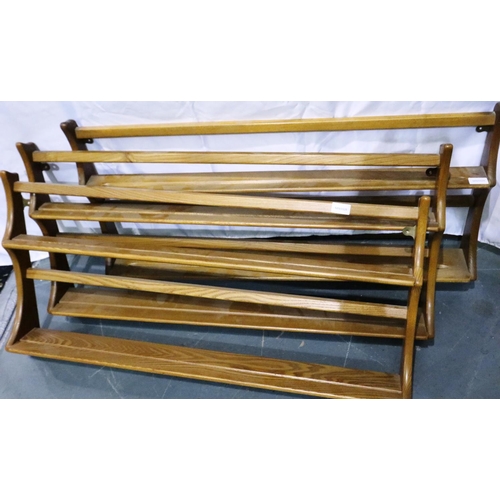 3079 - Three Ercol elm plate racks, each 50 x 100 cm. Not available for in-house P&P