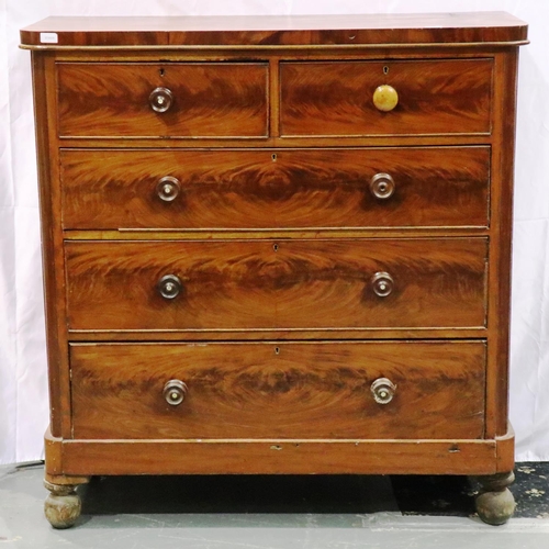 3081 - Victorian mahogany chest of two short over three long drawers with ball feet, 47 x 50 x 123 cm H. No... 