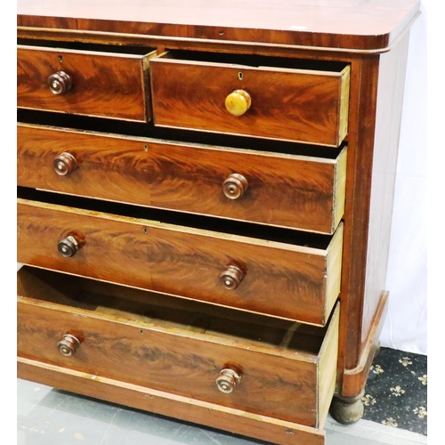 3081 - Victorian mahogany chest of two short over three long drawers with ball feet, 47 x 50 x 123 cm H. No... 